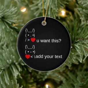 bunny u want this? / Customisable ASCII Text Art Ceramic Tree Decoration