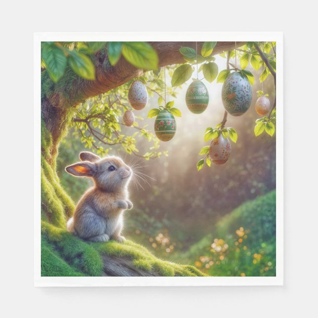 Bunny Under An Easter Egg Tree Napkin (Front)