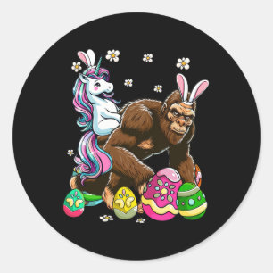 Bunny Unicorn Riding Bigfoot Flowers Easter Day Hu Classic Round Sticker