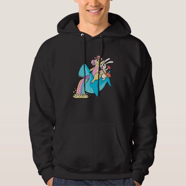 Bunny Unicorn Riding Shark Easter Day Cute Rabbit  Hoodie (Front)