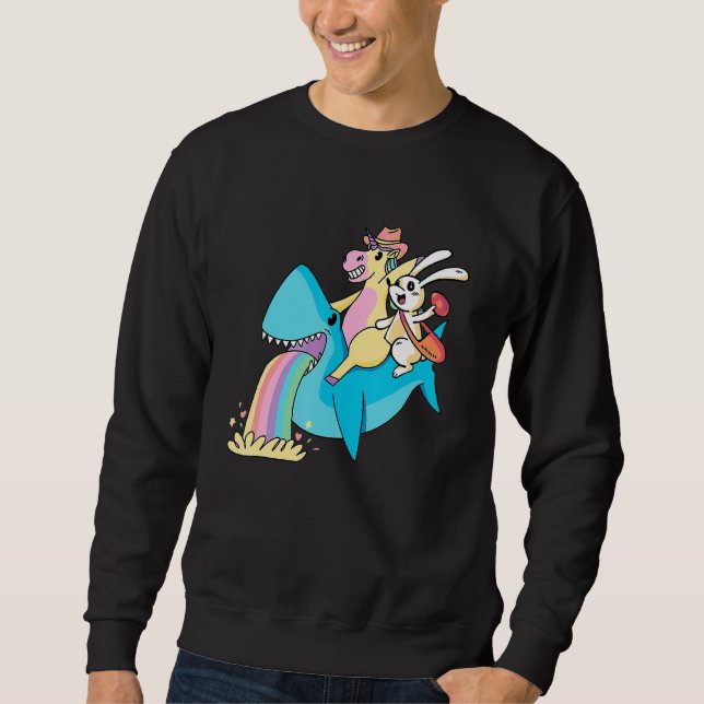Bunny Unicorn Riding Shark Easter Day Cute Rabbit  Sweatshirt (Front)