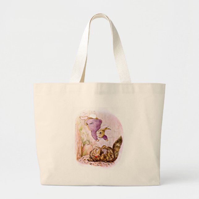 Bunny versus Cat Artwork Large Tote Bag (Front)
