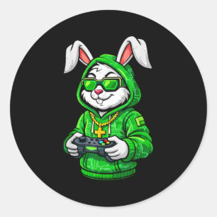 Bunny video game funny for kids boys girls men classic round sticker
