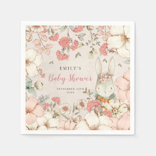 Bunny Vintage Floral Foliage Baby Shower Napkin