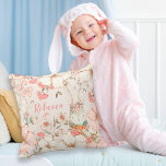 Bunny Vintage Floral Foliage Name Nursery Cushion<br><div class="desc">Bunny Vintage Floral Blush Name Nursery. Woodland charm with this cute bunny in pink with flowers on her head within cream and blush florals with greenery. Personalise with your child’s name.</div>
