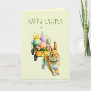Bunny Wagon Watercolor Easter Holiday Card