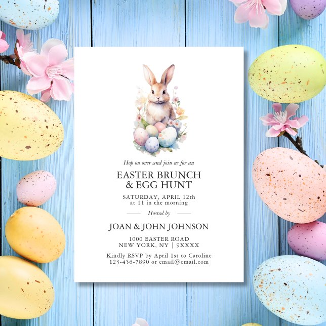 Bunny Watercolor Eggs Easter BRUNCH & HUNT Invitation (Bunny Watercolor Eggs Easter BRUNCH & HUNT Invitation)