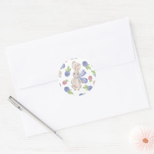 Bunny watercolor spring berry pattern classic round sticker