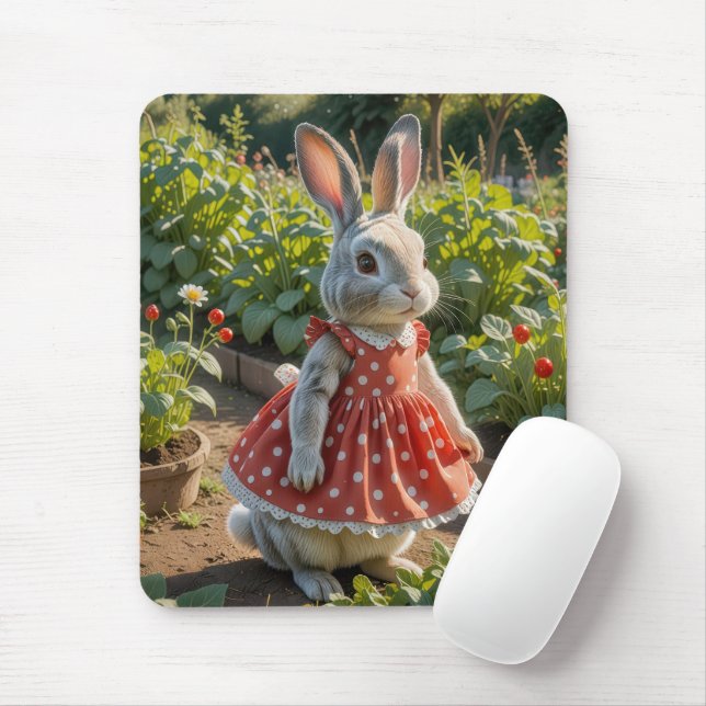 Bunny Wearing a Dress in Tomato Garden Mouse Pad (With Mouse)