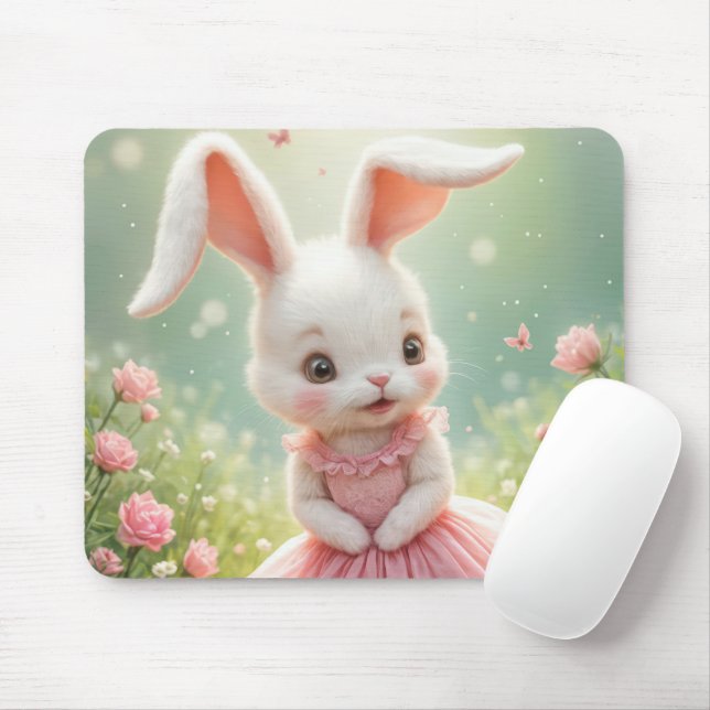 Bunny Wearing a Pink Dress Mouse Pad (With Mouse)
