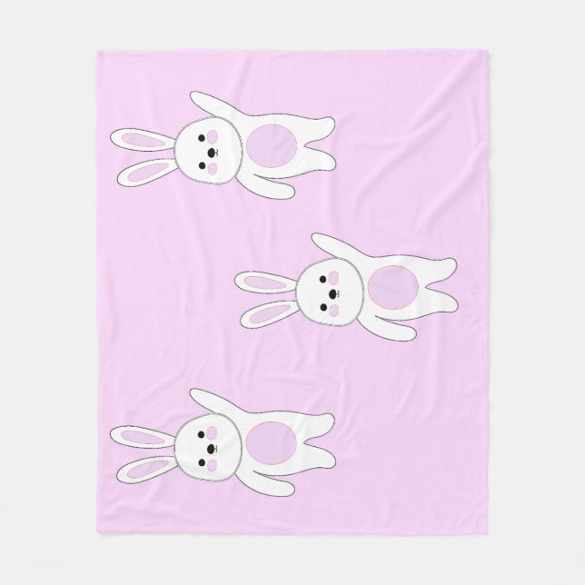 Bunny. White and pink. Fleece Blanket (Front)