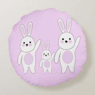 Bunny. White and pink. Round Cushion