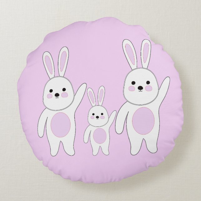 Bunny. White and pink. Round Cushion (Back)