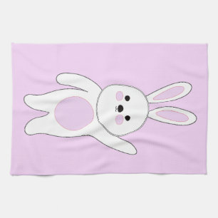 Bunny. White and pink. Tea Towel