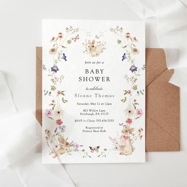 Bunny Wildflower Baby Shower Invitation (Creator Uploaded)