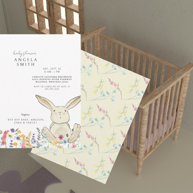 Bunny & Wildflowers Colourful Baby Shower Invitation (Creator Uploaded)