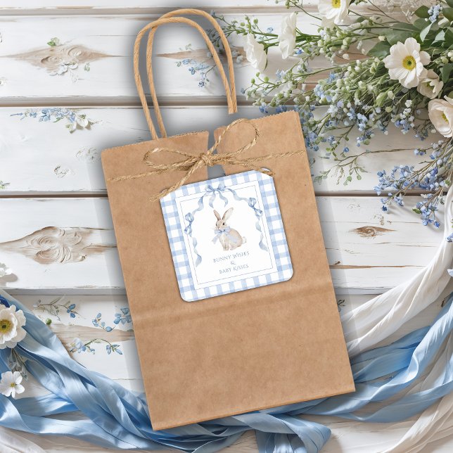 Bunny Wishes & Baby Kisses Baby Shower Square Sticker (Creator Uploaded)