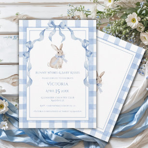 Bunny Wishes & Baby Kisses Blue Baby Shower Invitation