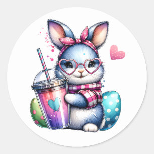 Bunny with a cappucino classic round sticker