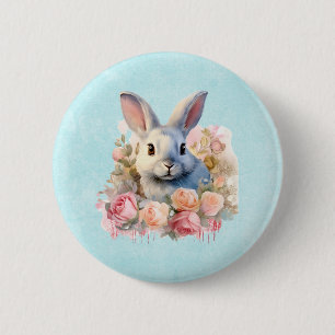 Bunny with a Garland of Roses Cute 6 Cm Round Badge
