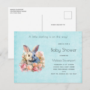 Bunny with a Garland of Roses Cute Birthday Invitation Postcard