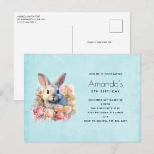 Bunny with a Garland of Roses Cute Birthday Invitation Postcard