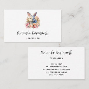 Bunny with a Garland of Roses Cute Business Card