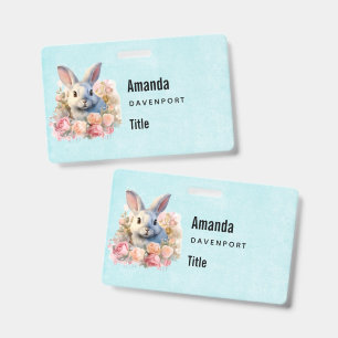 Bunny with a Garland of Roses Cute Business ID Badge