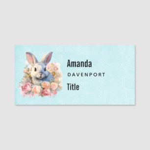 Bunny with a Garland of Roses Cute Business Name Tag
