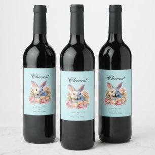 Bunny with a Garland of Roses Cute Cheers Wine Label