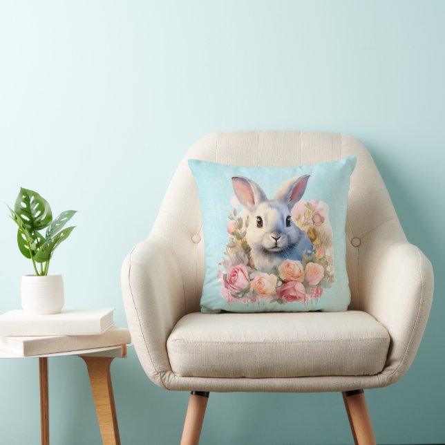  Bunny with a Garland of Roses Cute Cushion (Chair)