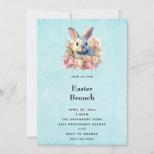 Bunny with a Garland of Roses Cute Easter Invitation