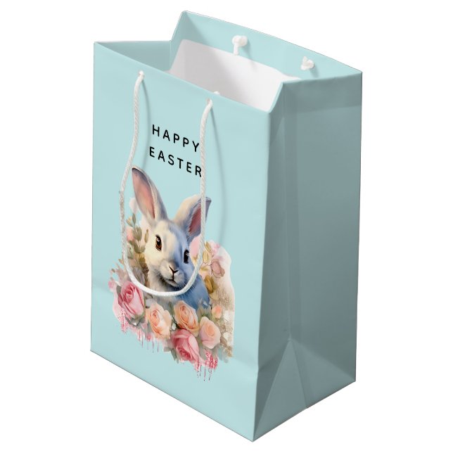 Bunny with a Garland of Roses Cute Easter Medium Gift Bag (Back Angled)
