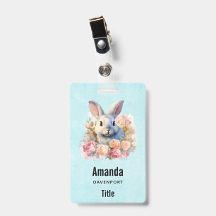 Bunny with a Garland of Roses Cute ID Badge