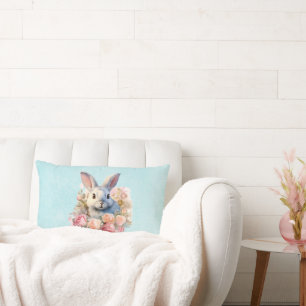  Bunny with a Garland of Roses Cute Lumbar Cushion