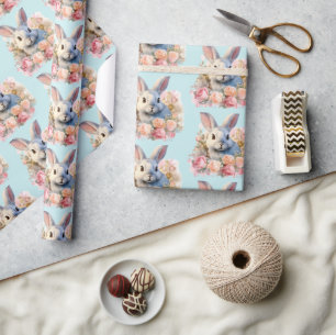 Bunny with a Garland of Roses Cute Pattern Wrapping Paper