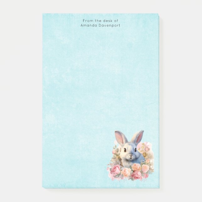 Bunny with a Garland of Roses Cute Post-it Notes (Front)