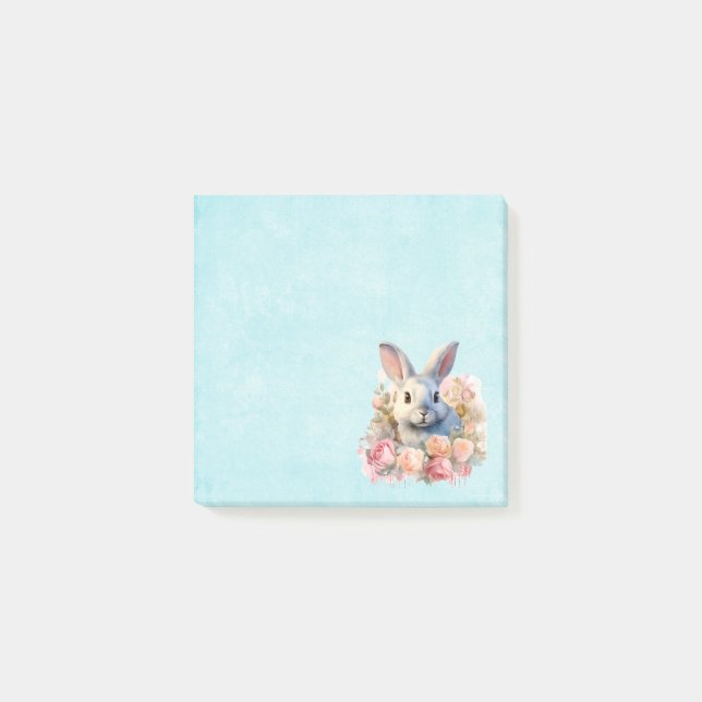 Bunny with a Garland of Roses Cute Post-it Notes (Front)