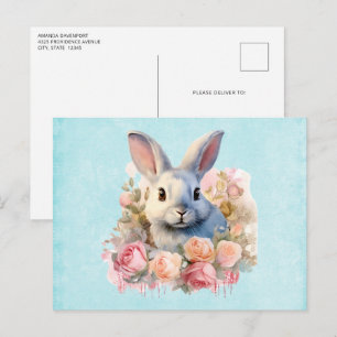 Bunny with a Garland of Roses Cute Postcard