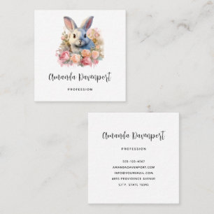 Bunny with a Garland of Roses Cute Square Business Card