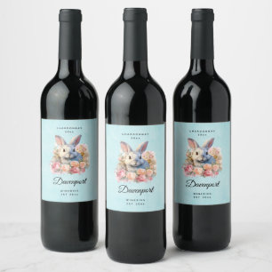 Bunny with a Garland of Roses Cute Wine Making Label