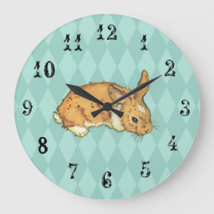 Bunny with aqua blue diamond background large clock