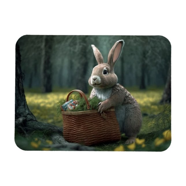 Bunny with Basket in the Woods Magnet (Horizontal)