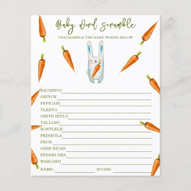 Bunny with carrots - Baby Word Scramble (Front)