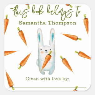 Bunny with carrots - this book belongs to square sticker