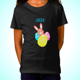 BUNNY WITH COLORED EGGS CUSTOM BLACK T-Shirt