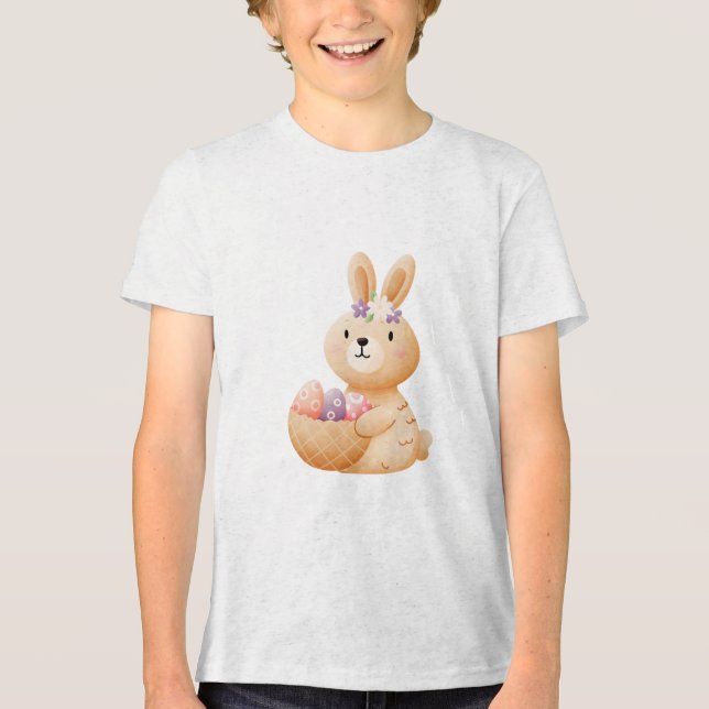 Bunny with Easter Egg Basket Tri-Blend Shirt (Front)
