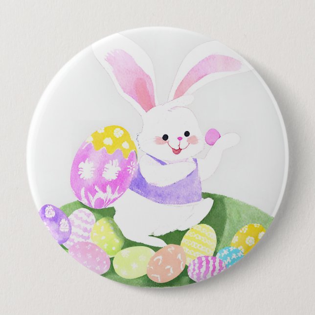bunny with easter eggs 10 cm round badge (Front)