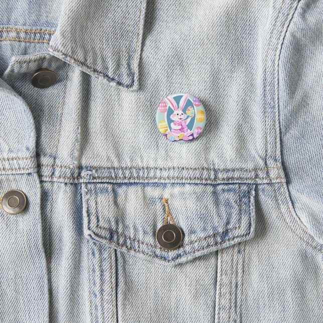 bunny with easter eggs 3 cm round badge (In Situ)