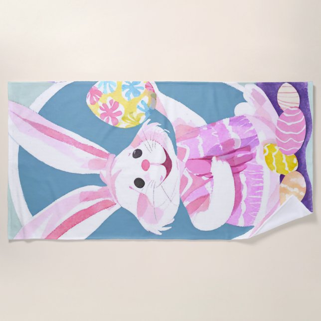 bunny with easter eggs beach towel (Front)